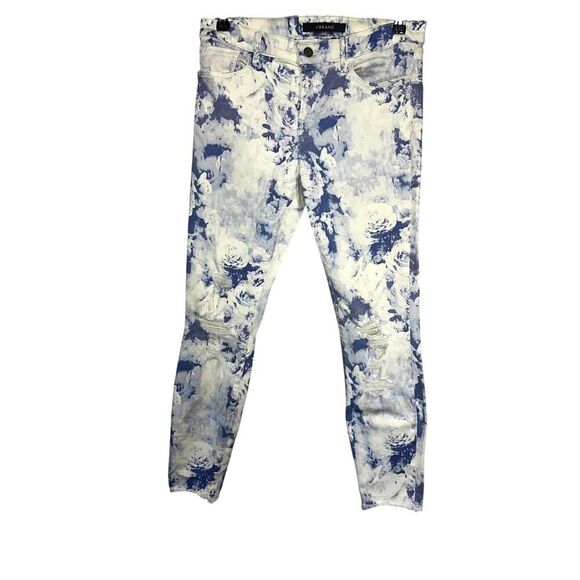 J BRAND Women's Skinny Crop Demented Blue Floret Print Distressed Jeans Size 29 - Picture 1 of 15